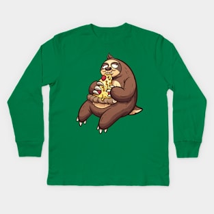Sloth Eating Pizza Kids Long Sleeve T-Shirt